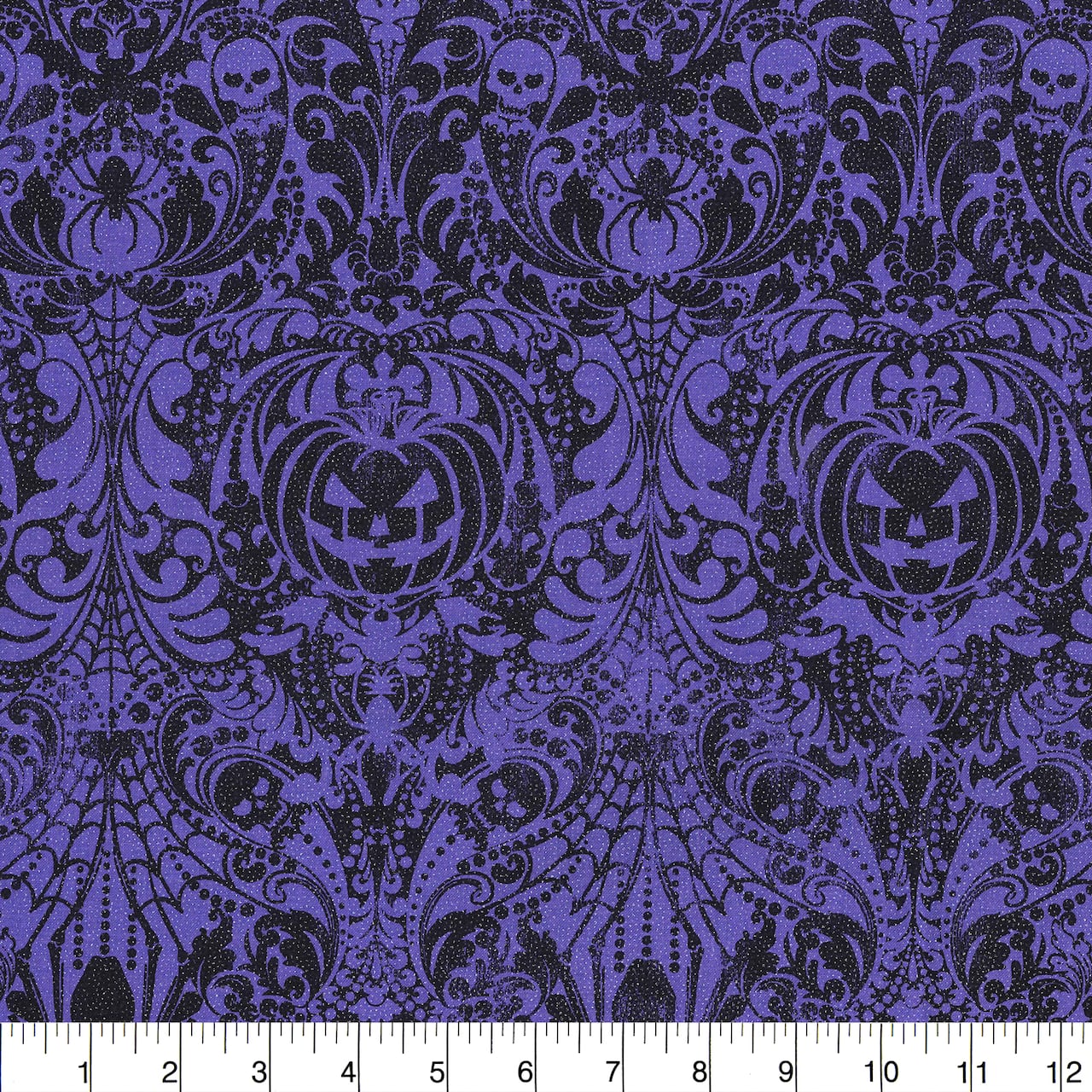 Fabric Traditions Halloween Purple Glitter Gothic Scroll Home Décor Fabric